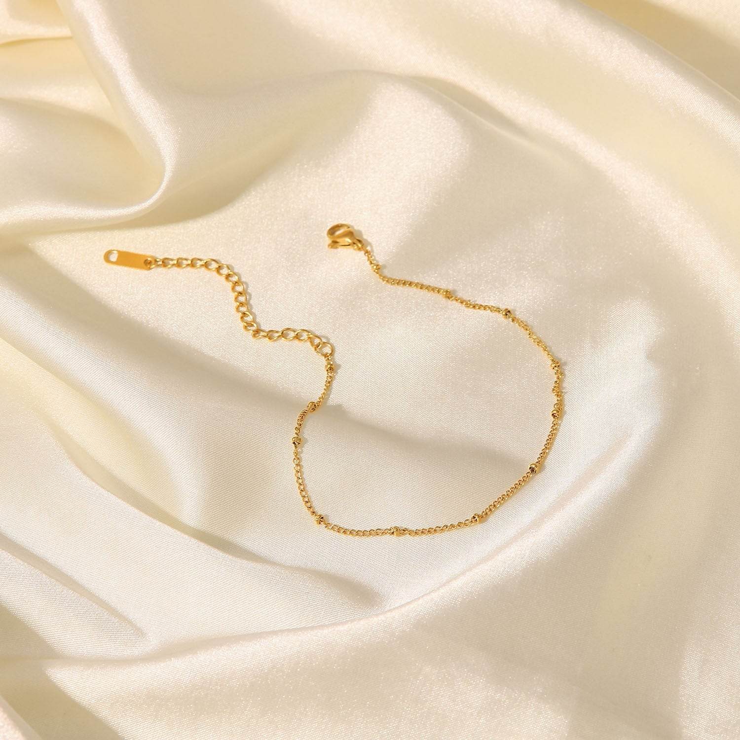 18K Gold Fine Classic Ball Bead Chain Stainless Steel Anklets - Mubimart