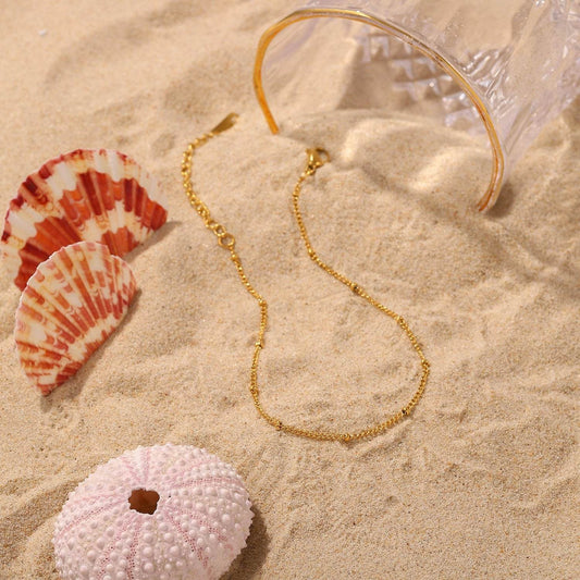 18K Gold Fine Classic Ball Bead Chain Stainless Steel Anklets - Mubimart