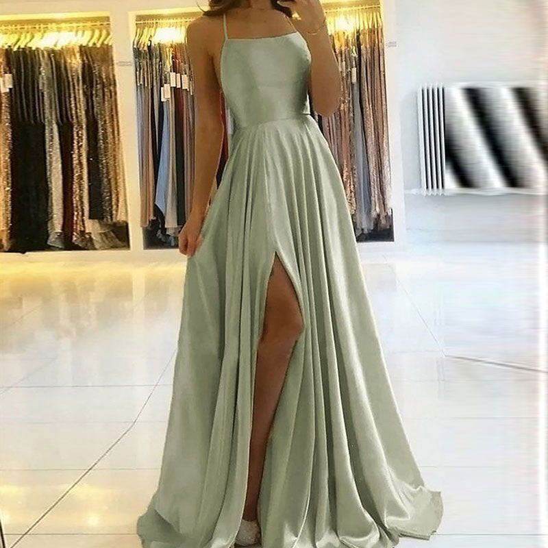 Elegant Multicolor Plus And Extra Size Evening Gown Prom Maxi Dress Sling Glossy Satin - Mubimart