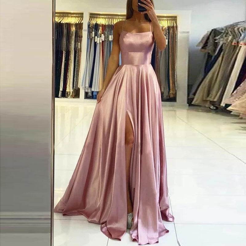 Elegant Multicolor Plus And Extra Size Evening Gown Prom Maxi Dress Sling Glossy Satin - Mubimart