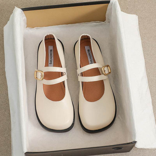 Women's Casual Mary Jane French Flat Shoes - Mubimart