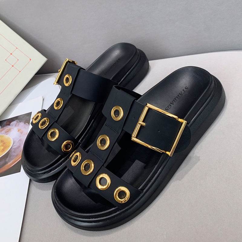 Leather platform platform shoes - Mubimart