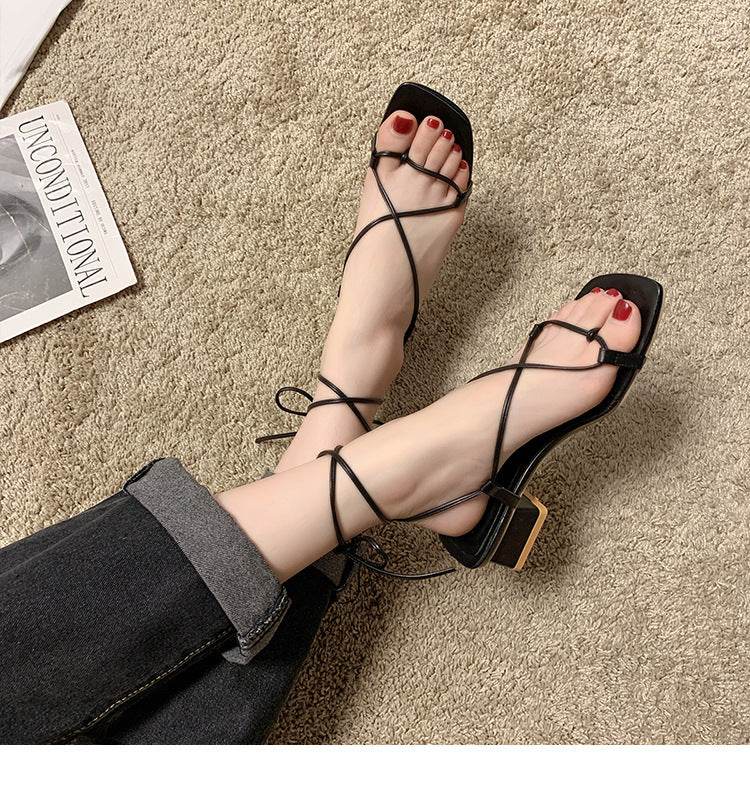 Block heel strappy sandals - Mubimart