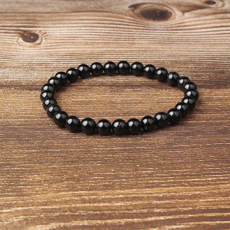 Natural black gemstone loose beads bracelet - Mubimart