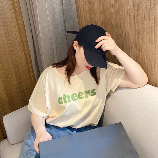 Women's plus size summer letter T-shirt - Mubimart