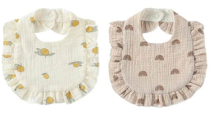 Baby Bib Ruffled Cotton Printed Gauze Lace Bib - Mubimart