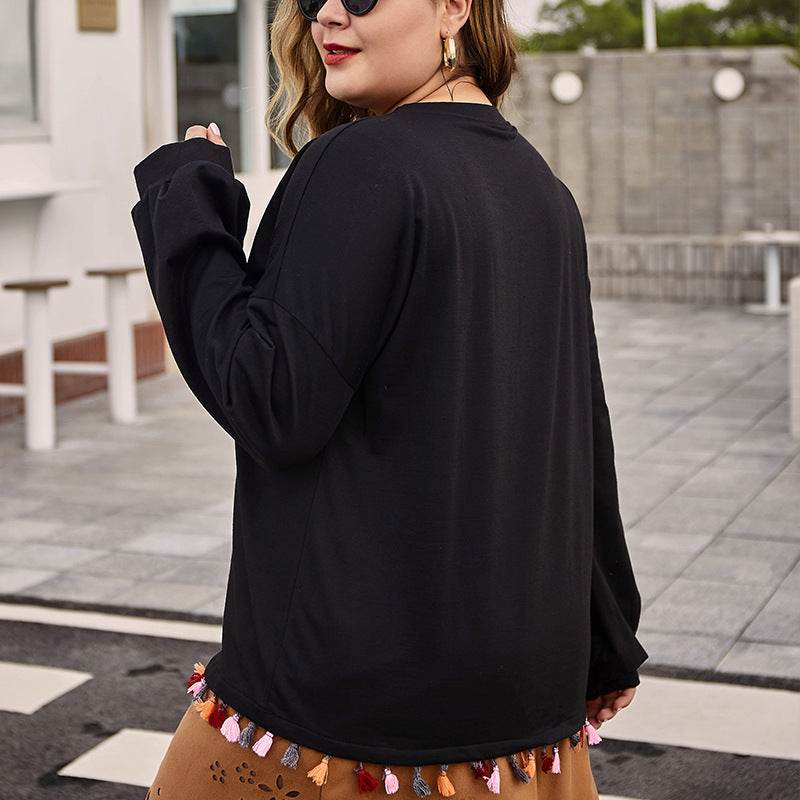 Fringed plus size women's top - Mubimart