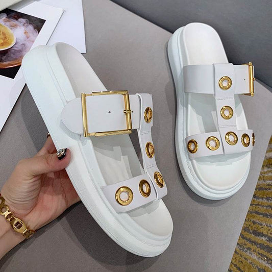 Leather platform platform shoes - Mubimart