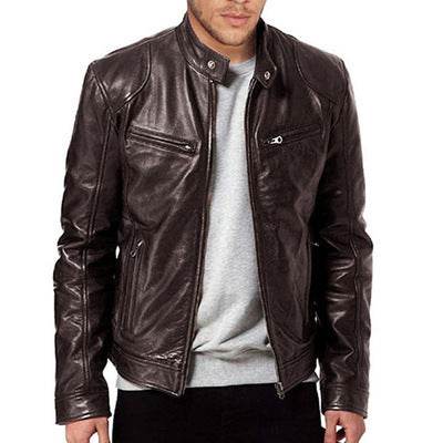 PU Leather Jacket Slim Leather Jacket - Mubimart