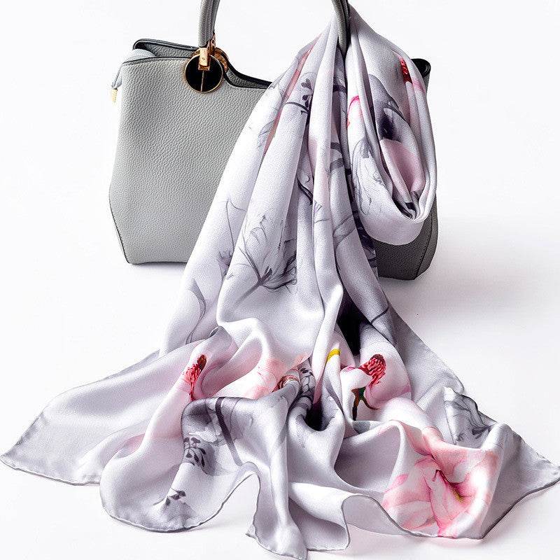 Silk Scarves Silk Printed Long Scarf Women - Mubimart