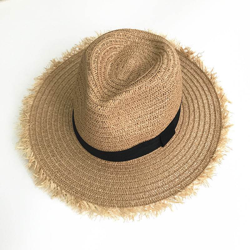 New Women Natural Wide Brim Burr Raffia Straw Hats - Mubimart