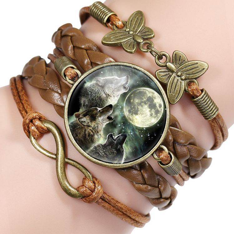 Multi-layered gemstone wolf bracelet - Mubimart