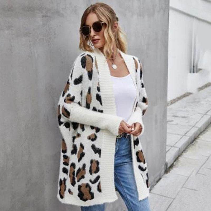 Women's Plus Size Cardigan Jacket Leopard Sweater - Mubimart