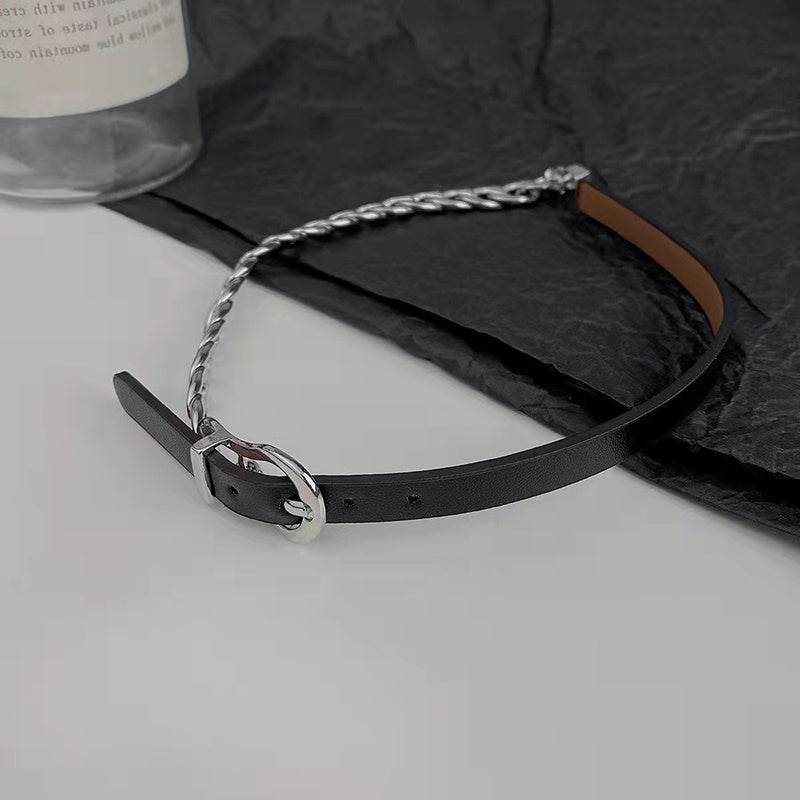 Punk Titanium Steel Cuban Chain Leather Choker Necklaces For Women - Mubimart