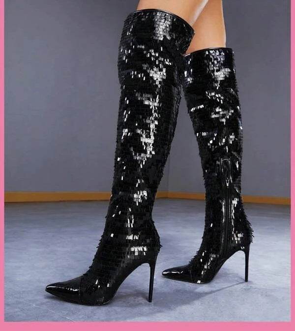 Fashionable Sequins Over-the-knee Boots Women - Mubimart