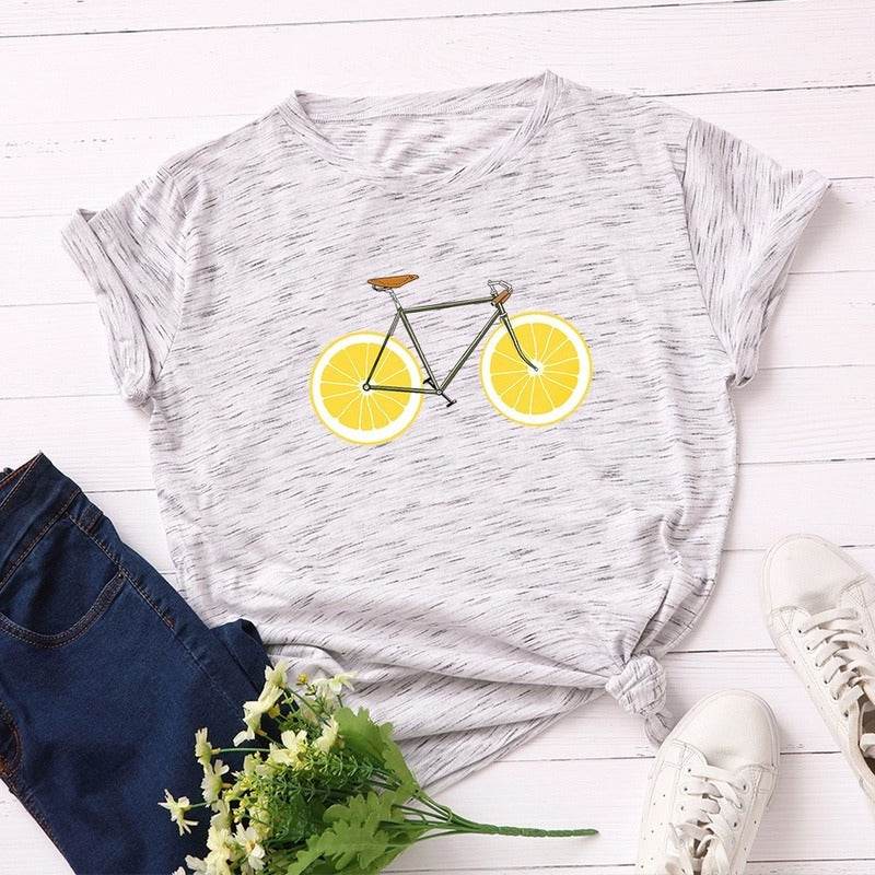 Cute bike print plus size t shirt - Mubimart