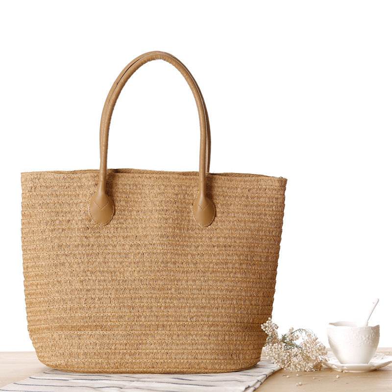 Round Straw Bags Women Summer Rattan Bag Handmade Woven Beach Cross Body Bag - Mubimart