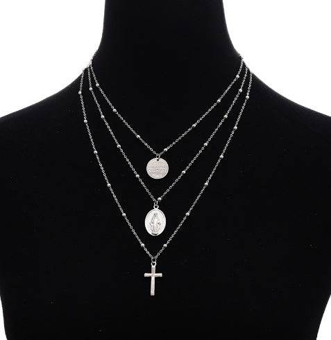 Layer Beads Chain Long Choker Necklace Women Sexy Fashion Gold Silver Color Round Cross Necklaces & Pendants Bijoux - Mubimart