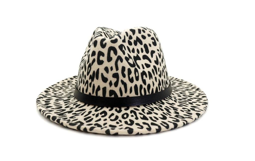 Wide Brim Leopard Wool Fedora Felt Hat For Women - Mubimart