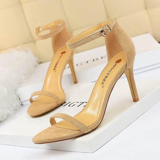 High-heeled suede open-toe pumps - Mubimart