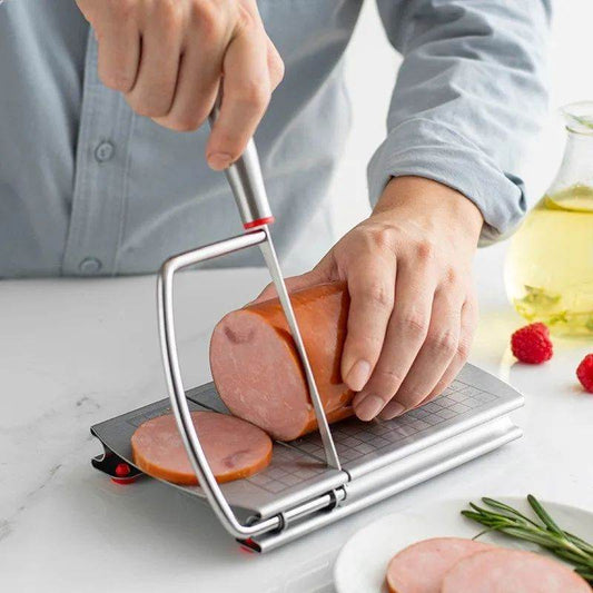 Multifunctional Slicer Butter Cheese Ham Sausage Slicer Kitchen Gadgets Stainless Steel Cutting Board With Silicone Suction Base - Mubimart