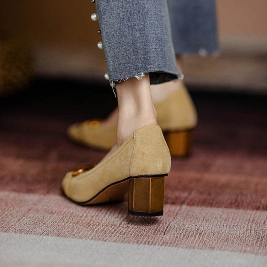 Blue Square Toe Pumps Single Women's Shoes - Mubimart