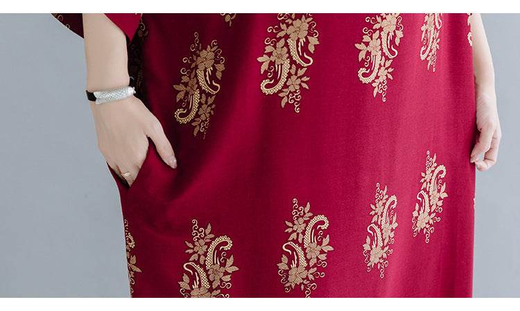Spring Ethnic Style Plus Size Women's Cotton Silk Robe Loose Dress - Mubimart