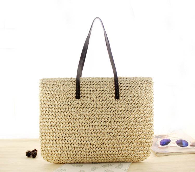 Round Straw Bags Women Summer Rattan Bag Handmade Woven Beach Cross Body Bag - Mubimart