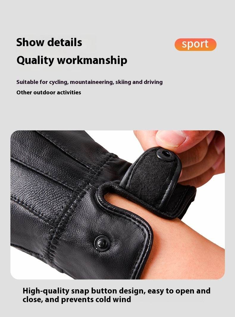 Genuine Leather Gloves For Men And Women Autumn And Winter Fleece-lined Thickened - Mubimart