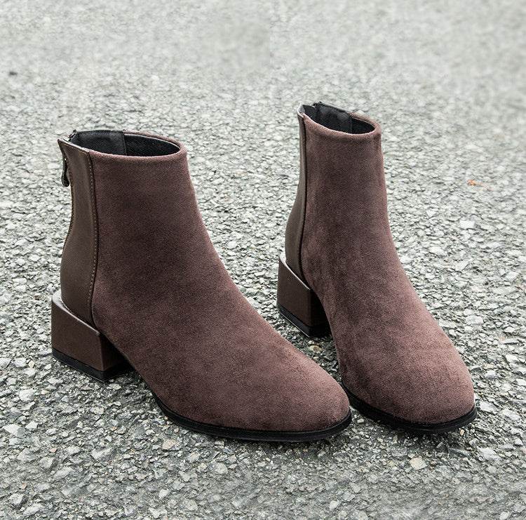 Retro Square Heel Pointed Toe Ankle Boots Fashion Versatile Chelsea Boot Women's Shoes - Mubimart