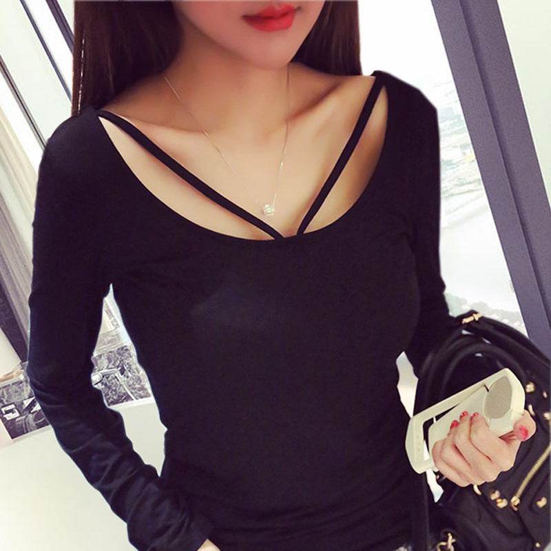 Women's Plus Size Long Sleeve Halter T-Shirt - Mubimart