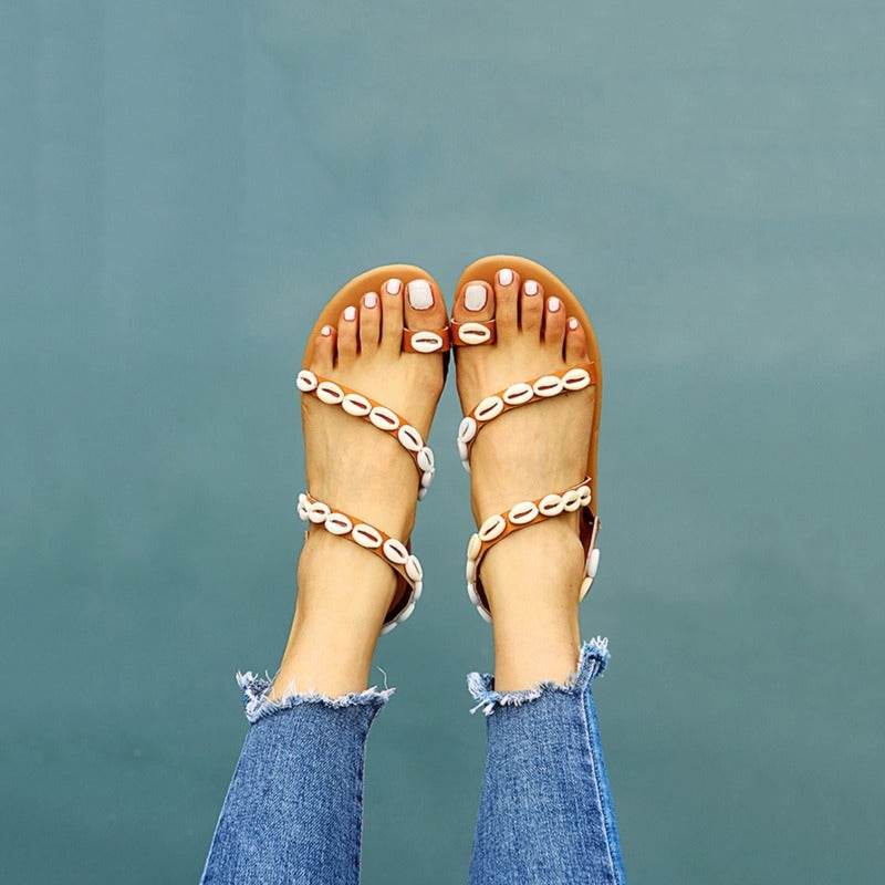 Flat Sandals Shell Pearl Finger Anklets - Mubimart