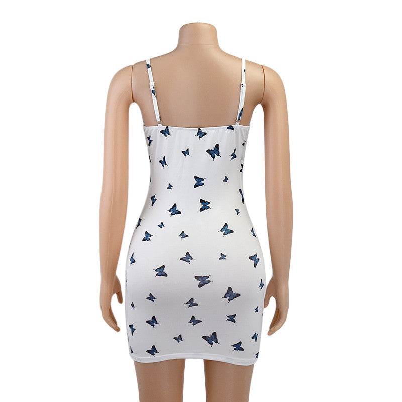 Fashion Printed Pleated Bodycon Strap Dress - Mubimart