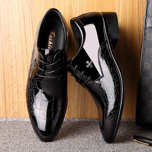 Shiny Lace-Up Single Shoes Fashion Dress Shoes - Mubimart