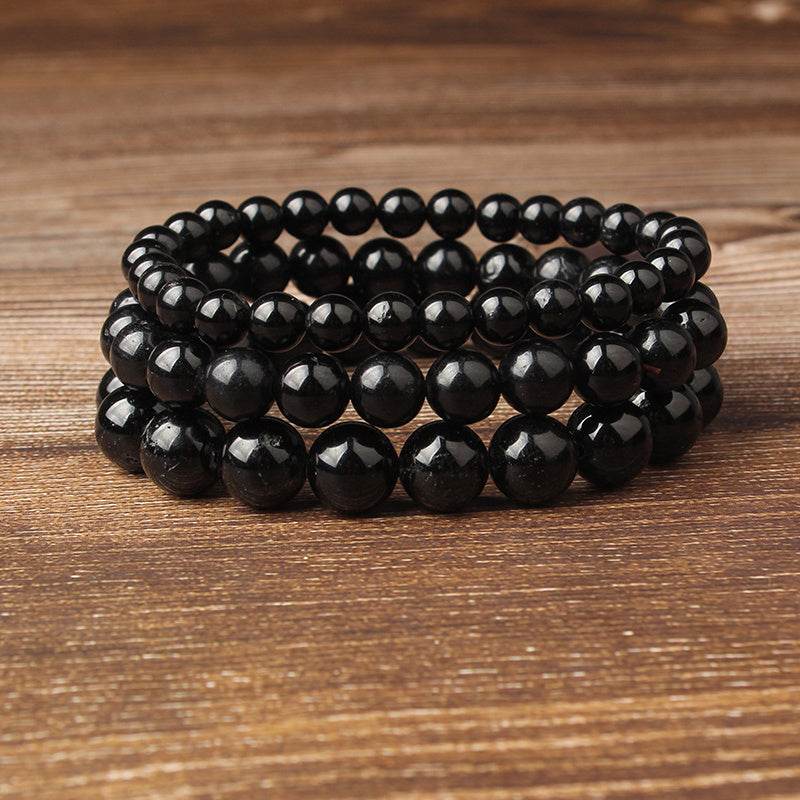 Natural black gemstone loose beads bracelet - Mubimart