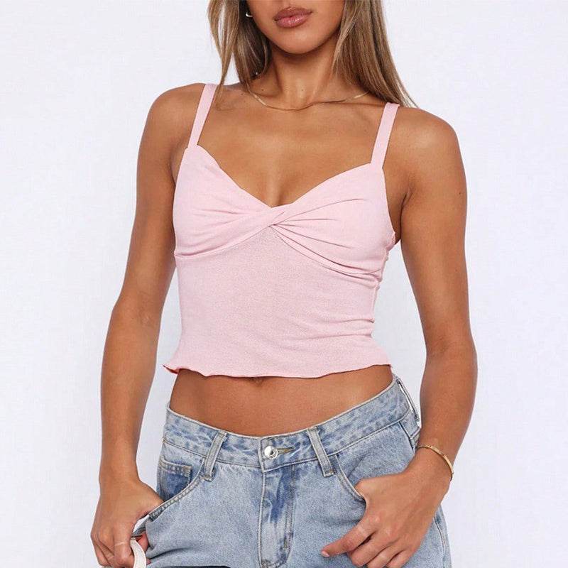 New Y2K V-neck Camisole Summer Versatile Sexy Short Top Girl Street Style Womens Clothing - Mubimart