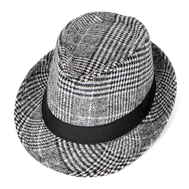 Autumn And Winter New Woolen Cloth Men's Top Hat Men's British Retro Fashion Plaid Fedora Hat - Mubimart