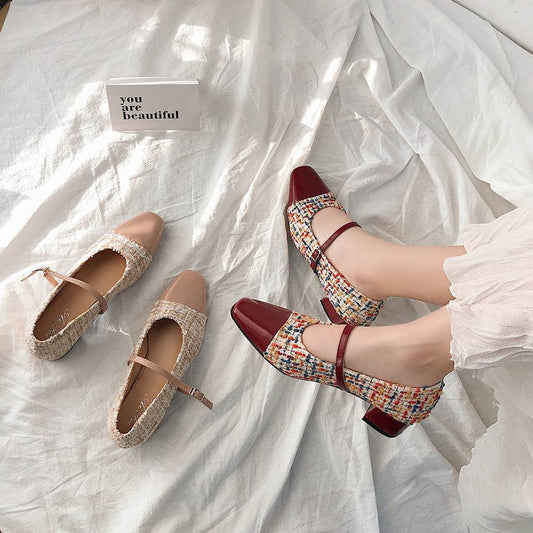 Shallow mouth vintage Mary Jane shoes - Mubimart