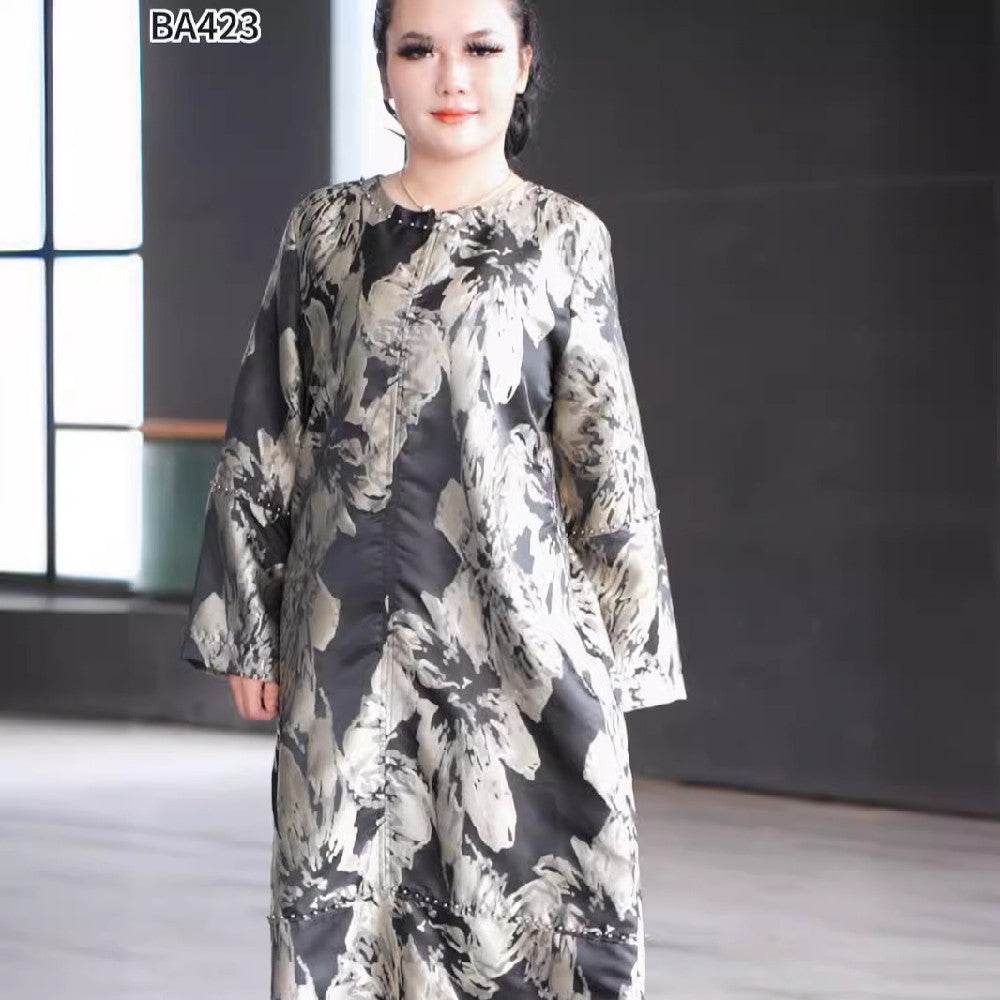 Women's Black Pearl Plus Size Robe Dress - Mubimart