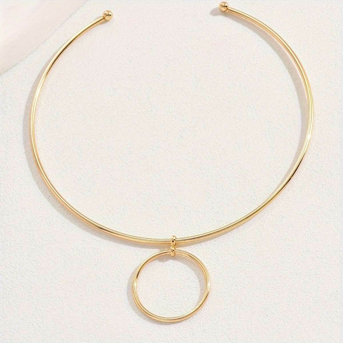Women Collar Choker Necklace Big Circle Geometric Metal Pendants Torques Statement Necklaces - Mubimart