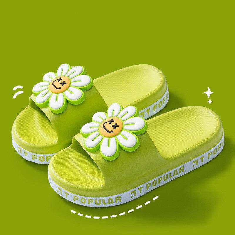Summer Flower Slippers Women New Fashion Letter Garden Shoes Indoor Anti-Slip Floor Bathroom Bathing Home Slipper - Mubimart