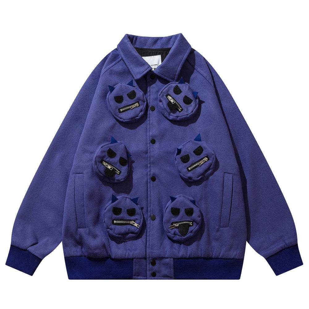 Multi Pocket Devil Polo Bomber Jacket - Mubimart