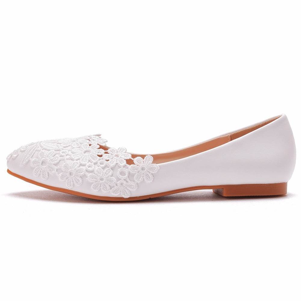 White Pointed Toe Casual Flat Shoes - Mubimart