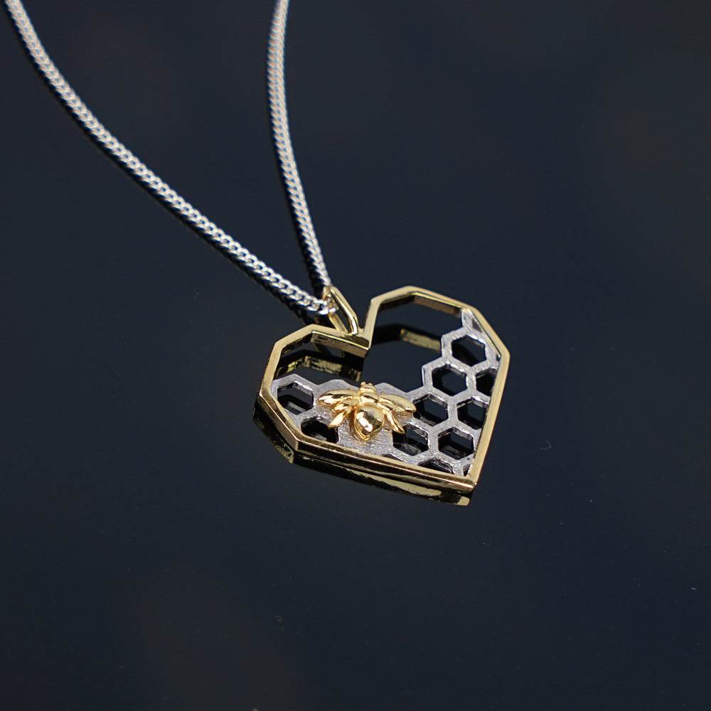 X & P Charm Fashion Silver necklaces for Women Girl Heart Honeycomb Bee pendant choker necklace Gift Prom Party Animal - Mubimart