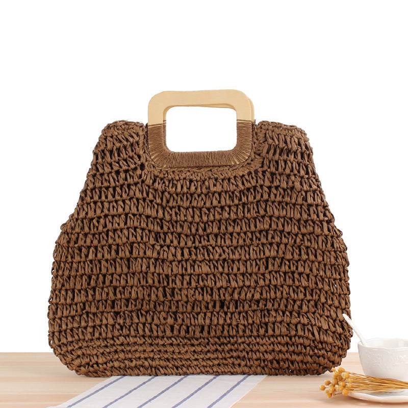 Round Straw Bags Women Summer Rattan Bag Handmade Woven Beach Cross Body Bag - Mubimart