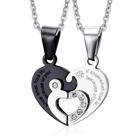 Love puzzle titanium steel couple necklace