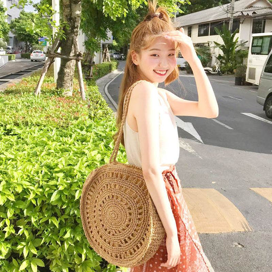 Woven soft beach bag straw bag - Mubimart