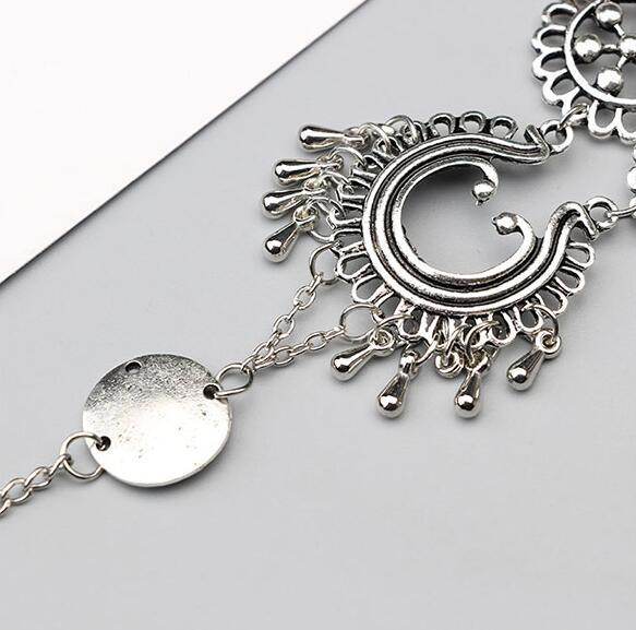Bohemian Jewelry Antique Silver Color Hollow Flower Chain Anklets Beach Barefoot Sandals Foot Jewelry - Mubimart
