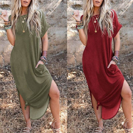Short Sleeve Dress Loose Plus Size Casual Women - Mubimart