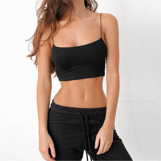 Summer Sexy Female Crop Tops Cotton Women Sleeveless Straps Tank Top Solid Fitness Lady Camis Casual White Black Top W1 - Mubimart